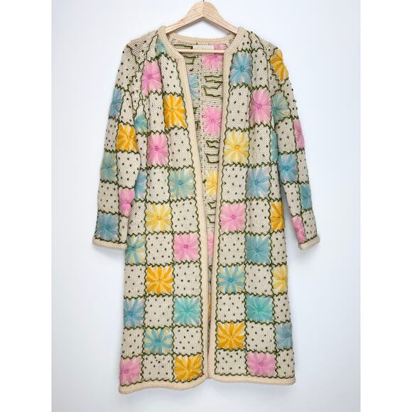 Vintage Lilly‎ of California Granny Square Midi Cardigan Retro | Pastel | SZ M/L - Picture 2 of 13